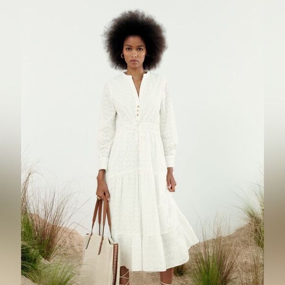 Zara Embroidered Midi Ruffled Dress - Picture 2 of 7